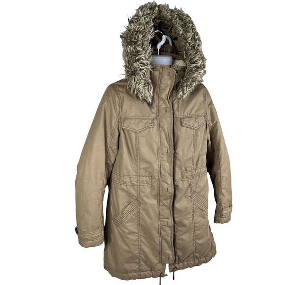 Abercrombie & Fitch Womens Large Faux Fur Hood Sherpa Lined Parka Jacket Brown - Picture 9 of 16